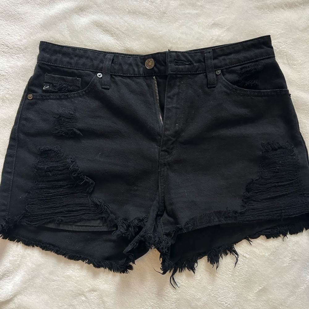 KanCan Black High Waist Distressed Shorts